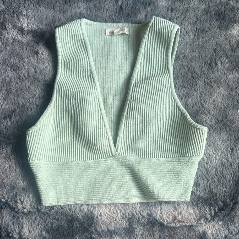 PacSun Mint Ribbed V-Neck Tank Top